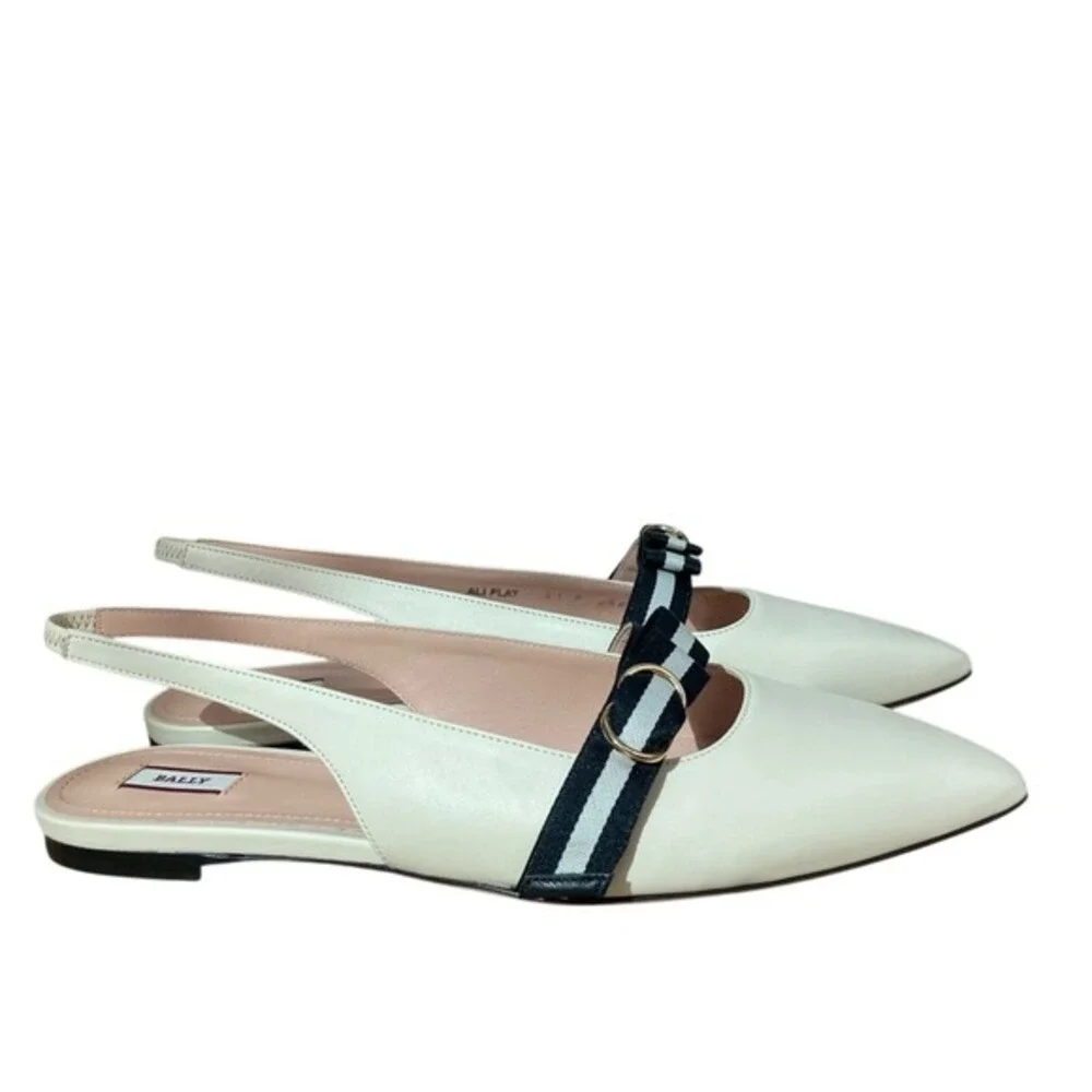 Bally slingback flats /‎ slides women's 10.5 ivory black preppy quiet luxury